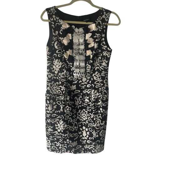 Nanette Lepore Size 6 Black White Linen‎ Silk Beaded Shift Party Shift Dress - Picture 1 of 10